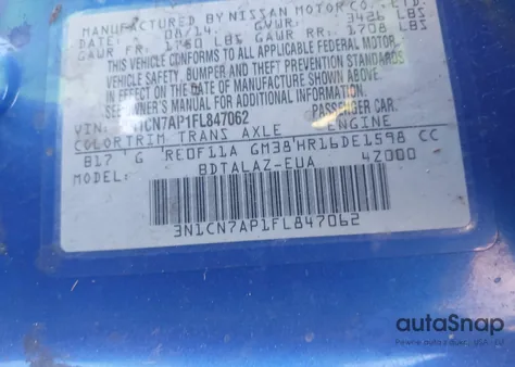 2015 Nissan Versa 1.6 S+ из США, поврежденный, VIN 3N1CN7AP1FL847062